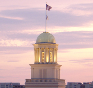 iowa city old capitol sunset dome gold
