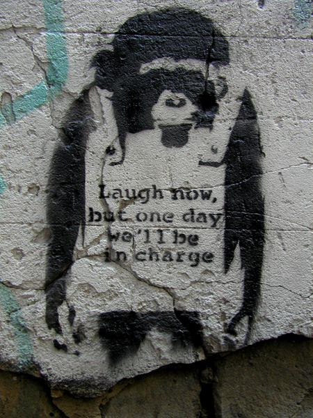 20091118we-banksy-laugh-now-but-one-day-we-will-be-in-charge-monkey-chimpanzee