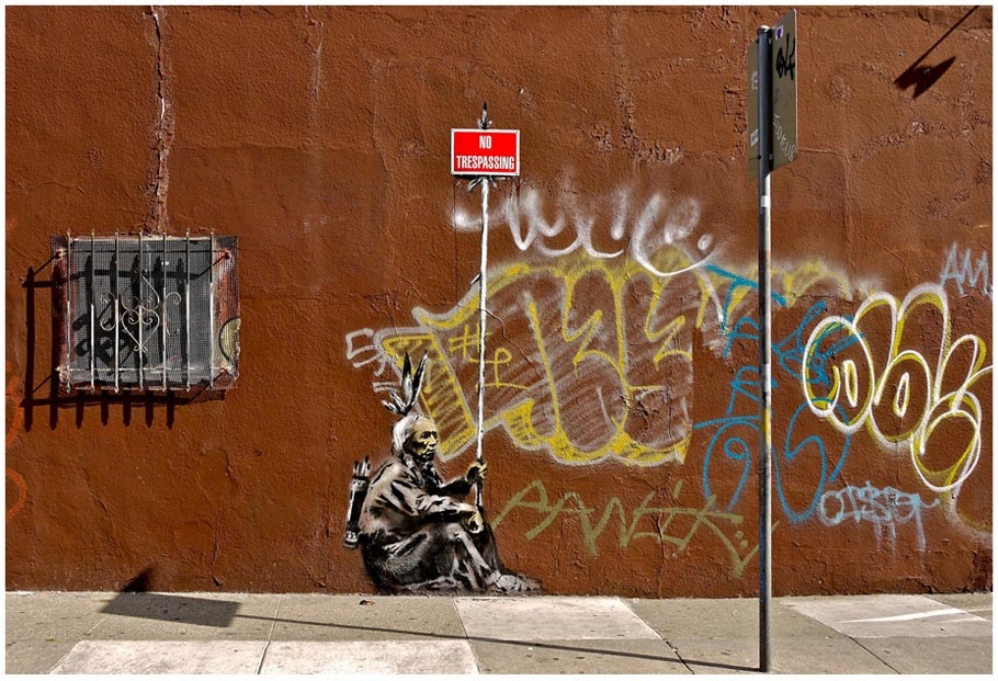 banksy-graffiti-native-american-no-trespassing-sign