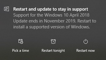 Windows update notification message.