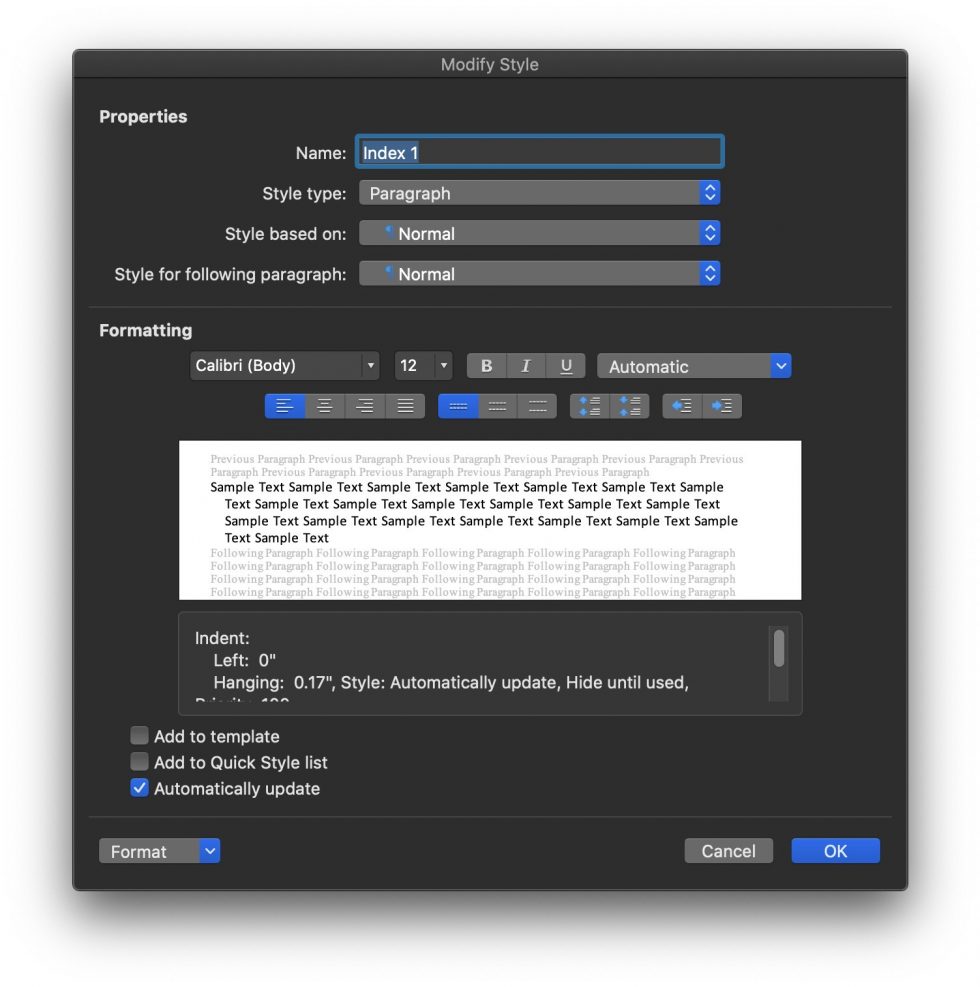 Microsoft Word Index Formats – Resources For Life